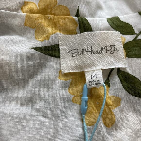 BED HEAD PAJAMAS Women’s Top Sz M New Organic Cotton Floral White Yellow Button - Picture 4 of 8